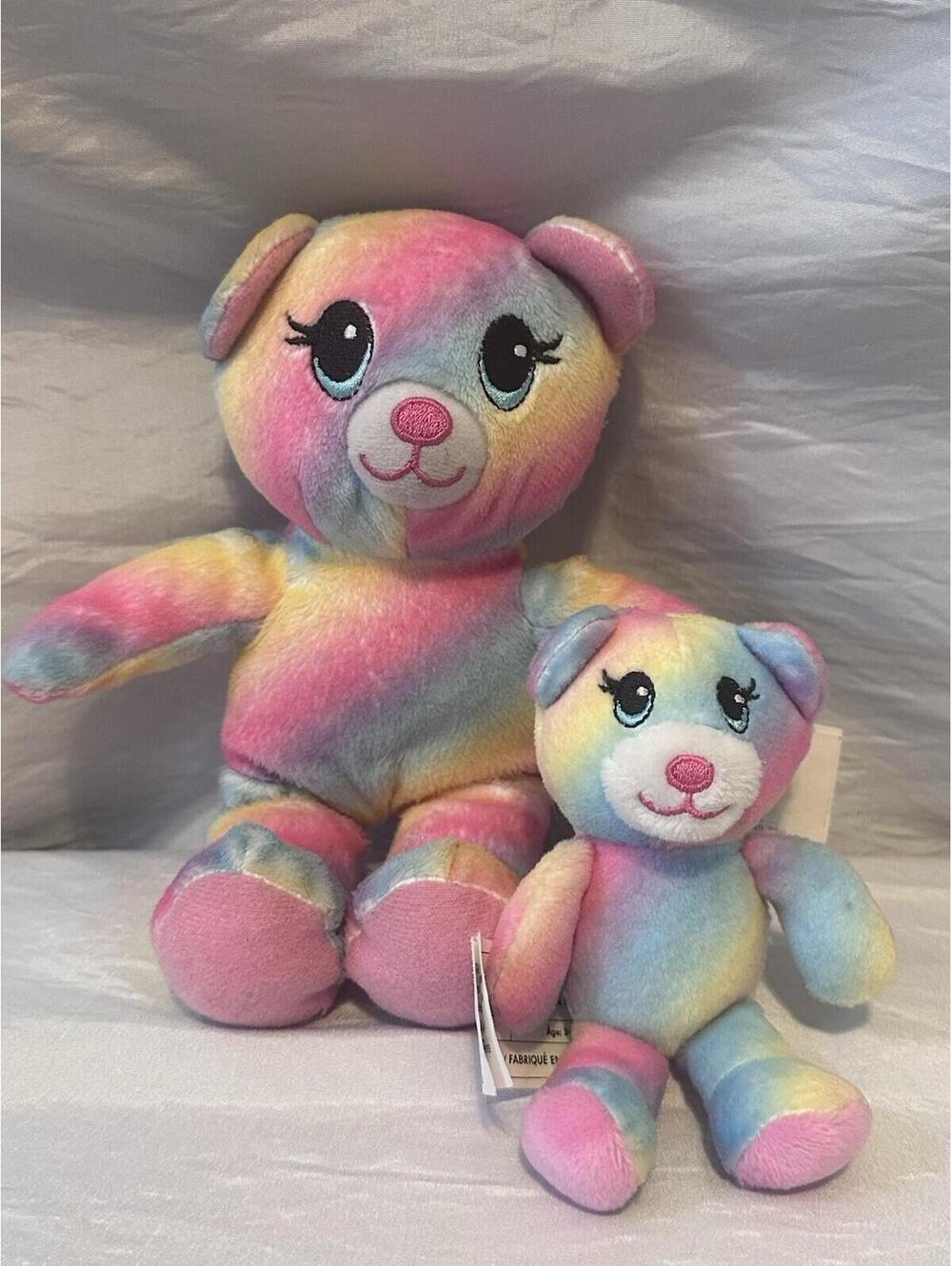 Build A Bear Smallfrys Stuffed Plush Mini Rainbow Bear Tie Set Of 2